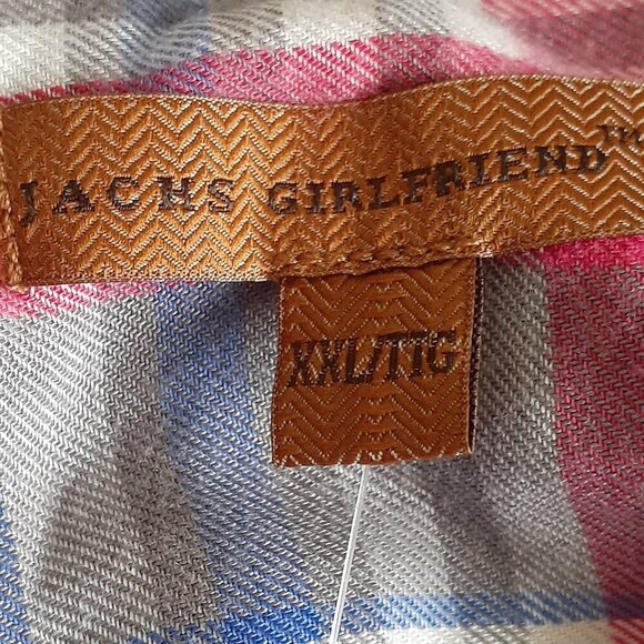 Jachs Girlfriend NWT Women's XXL Pink Gray Plaid Short Sleeve Button Down Shirt - Picture 6 of 10